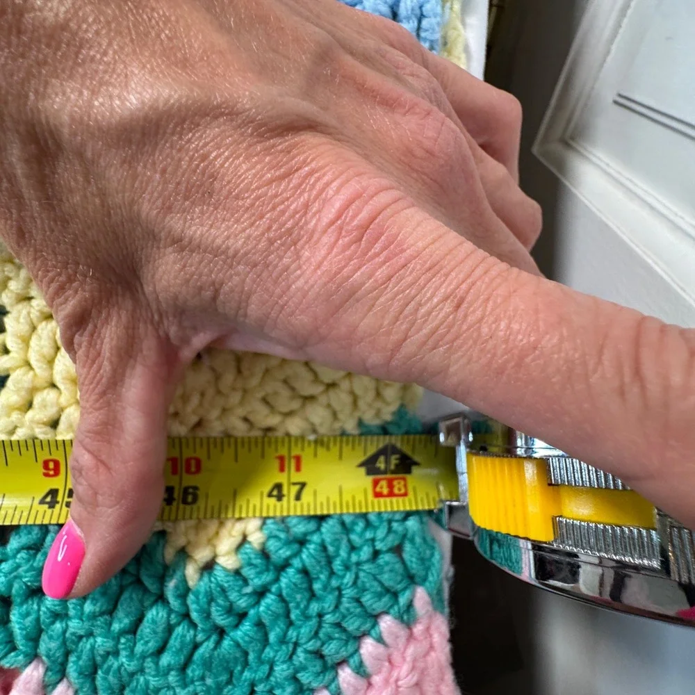 VTG Crochet Granny Blanket Handmade Pastel Chevron Afghan Pink Blue Yellow 48x72